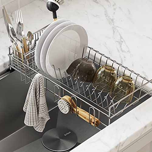 Kraus Workstation Kitchen Sink Dish Drying Rack Drainer and Utensil Holder, 17" L x 9" W, Stainless Steel, KDR-3