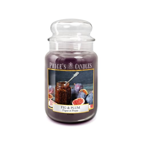 Price's Candles Fig & Plum Large Jar Candle Long Burning Sweet Fruity Fig Plum Mint Scented Wax Candle Glass Home Fragrance Luxury Relaxing Aroma