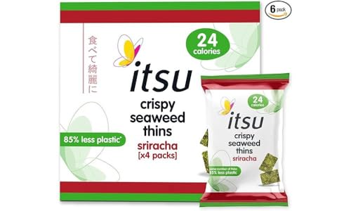 itsu Sriracha Flavour Seaweed Thins 5g | Crispy Seaweed Thins | Vegan | Low Calorie | Healthy Snack | Pack of 32