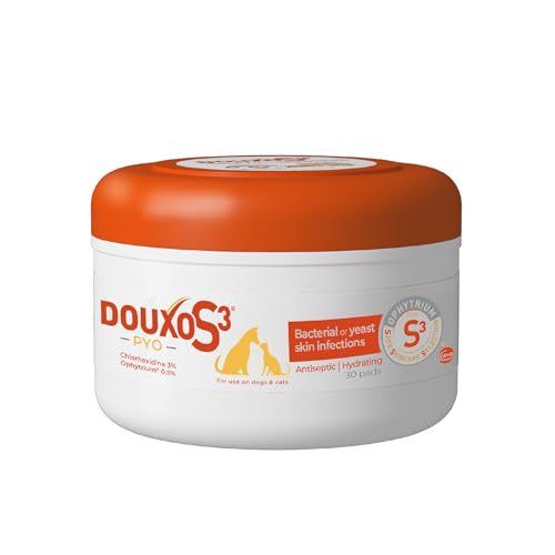 Douxo S3 Pyo Pads, Contains 3% Chlorhexidine & 0.5% Ophytrium, Antiseptic & Hydrating, For Bacterial or Yeast Skin Infections, For Dogs and Cats, 30 Pads
