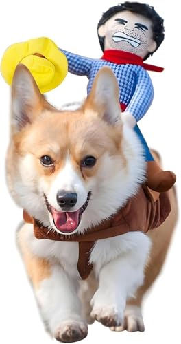 T2Y Cowboy Rider Dog Costume - Halloween Dog Costumes for Medium Dogs, Dogs Clothes Knight Style with Doll and Hat for Halloween Day, Suitable for Corgi, Pug, Frenchie, Dachshund【M】