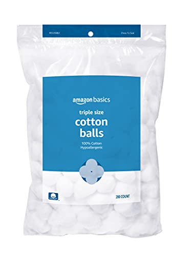 Amazon Basics 100% Cotton Balls Hypoallergenic 200-Count