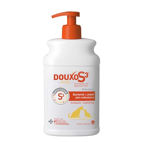 Douxo S3 Pyo Shampoo, Contains 3% Chlorhexidine & 0.5% Ophytrium, Antiseptic & Hydrating, For Bacterial or Yeast Skin Infections, For Dogs and Cats, 16.9 fl. oz. (500mL)