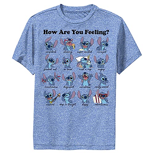 Disney Lilo & Stitch Boys Performance T-Shirt – Funny Shirt for Kids, Soft Graphic Tee, Casual Short Sleeve Top - YXL Royal Blue Heather