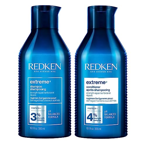 Redken Extreme Shampoo and Conditioner | For Damaged Hair Repair | Protein-Infused Strengthening Formula