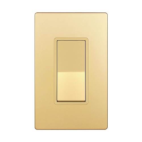 ENERLITES Elite Series Decorator Switch with Screwless Wall Plate, Paddle Light Switch, Single Pole, 3 Wire, Grounding Screw, Residential Grade, 15A 120V, UL Listed, 91150-GDWP, Gold with Wall Plate
