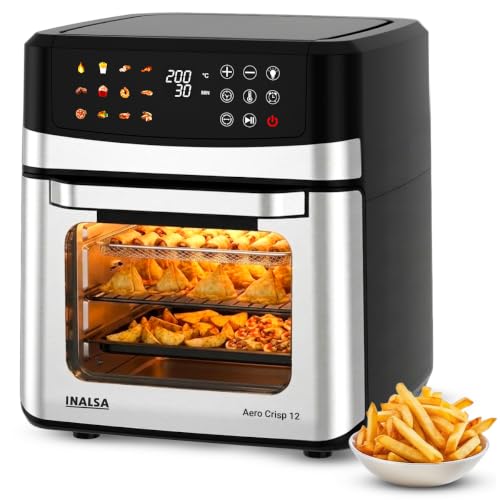 INALSA Air Fryer Oven|12L,1700W|Stainless Steel Body|12-in-1 Functions,Fry,Bake,Grill,Dehydrate&Reheat|12 Preset|Rotisserie&Convection|Dishwasher Safe