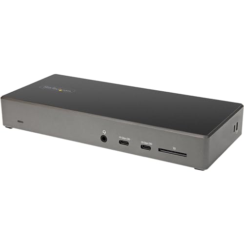 StarTech.com USB C Dock - Triple 4K Monitor USB Type-C Docking Station - 100W Power Delivery - DP 1.4 Alt Mode & DSC, 2X DisplayPort 1.4/HDMI 2.0-6xUSB (2X 10Gbps), SD - Windows/Chrome (DK31C2DHSPD)