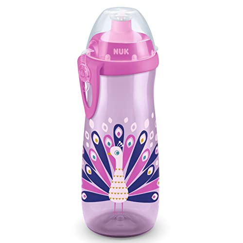 🔥 STARKER PREIS (-34%) NUK Sports Cup Kinder Trinkflasche mit Chamäleon-Effekt | 24+ Monate | mit Farbwechsel | auslaufsichere Push-Pull-Trinktülle | Clip & Schutzkappe | 450 ml | Pfau (lila)