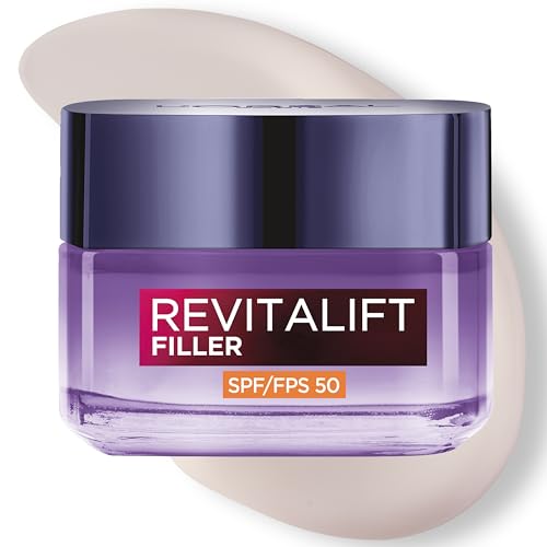L'Oréal Paris Revitalift Filler Crema Hidratante Día Nº1 con SPF 50, 50ml | Ácido Hialurónico, Crema Hidratante con Protección Solar Facial, Rellena y Reduce Arrugas, Textura Ligera, Revitalift Filler