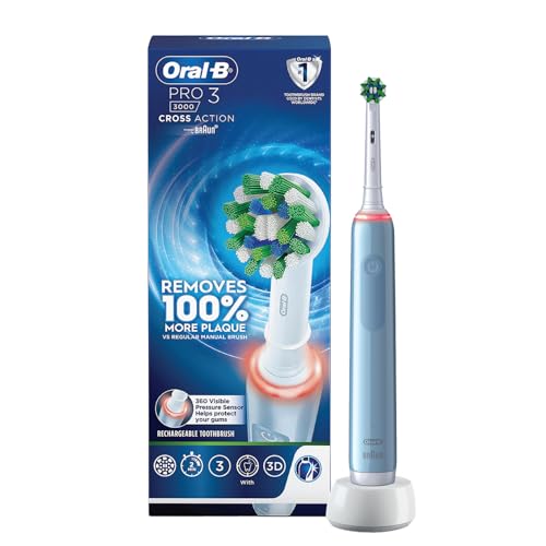 Oral-B Pro 3 Rechargeable Rotating Electric Toothbrush for Adults, 3 Cleaning Modes with Pressure Sensor, 2 Min Timer with Quadpacer, 2 Year Warranty 