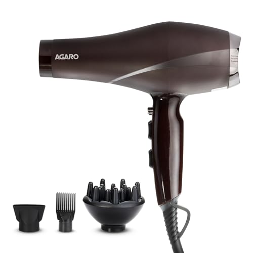 AGARO 2000W AC Professional Hair Dryer with Comb, Concentrator & Diffuser Nozzles, Hot & Cold Air, 16A Plug, 2 Speed & 3 Temperature Settings, Cool Sh