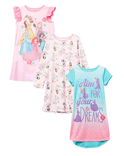 Disney Girls' Princess 3-Pack Nightgown, GIRLS RULE 3, 4
