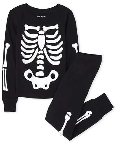 The Children's Place,Unisex Kids Matching Family Glow Skeleton Snug Fit Cotton One Piece Pajamas,Black,8