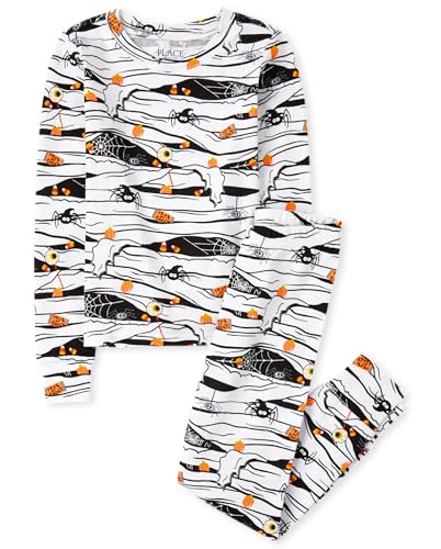 The Children's Place,Unisex Kids Matching Family Glow Mummy Snug Fit Cotton Pajamas,White,7