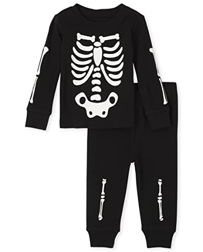 The Children's Place,Unisex Baby and Toddler Matching Family Glow Skeleton Snug Fit Cotton One Piece Pajamas,Black,4T