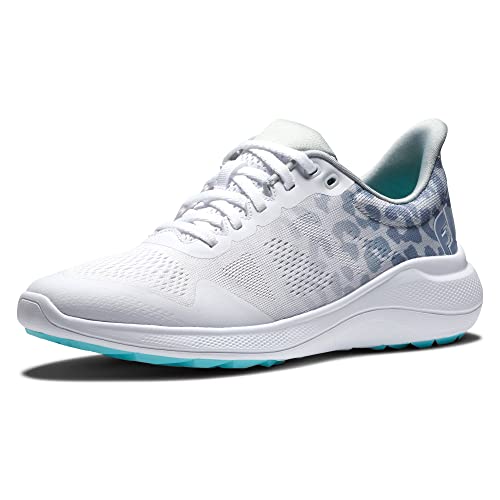 FootJoy Women's FJ Flex Previous Season Style Golf Shoe, White/Grey/Leopard, 7