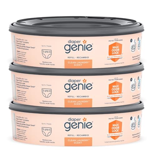 Diaper Genie Bags Refills 270 Count (Pack of 3) Clean Laundry Scent | Diaper Pail Refills with Max Odor Lock | Holds up 