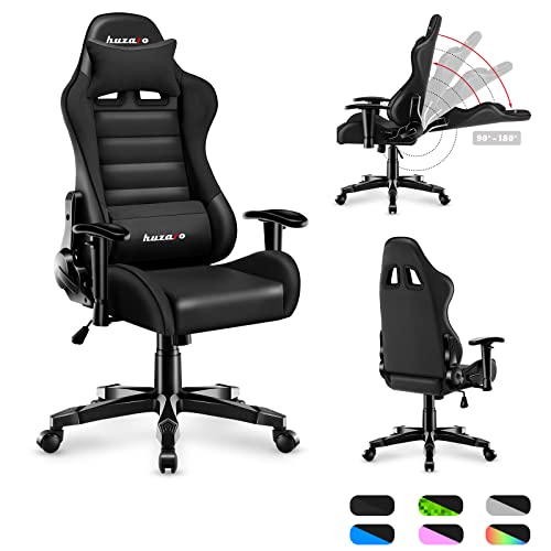 huzaro Ranger 6.0 Gaming-Stuhl für Kinder (100-160 cm), ergonomischer Drehstuhl mit Lendenkissen & Kopfstütze, Netzrücken, Schwarz