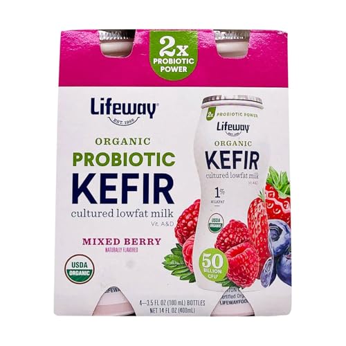 LifeWay Kefir Multi Pack Organic Low Fat Mixed Berry, 3.5 Fl Oz, 4 Count