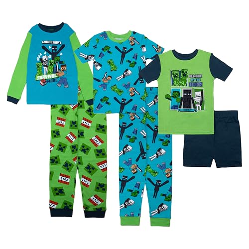 Minecraft Boys' 6-Piece Snug-fit Cotton Pajama Set, Soft & Cute for Kids, Blue