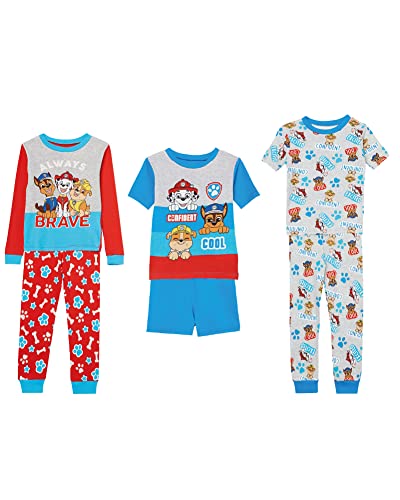 Nickelodeon Boys' Paw Patrol 6-Piece Snug-fit Cotton Pajama Set, Soft & Cute for Kids, Grey/Red/Blue, 4
