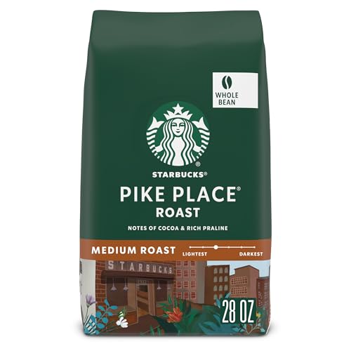 Starbucks Whole Bean Coffee, Medium Roast Coffee, Pike Place Roast, 100% Arabica, 1 bag (28 oz)