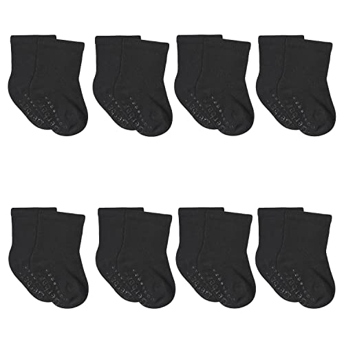 Gerber Baby Boys 8-pack Wiggle-proof Jersey Crew Socks, Black, 0-6 Months US