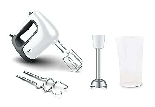 (-35%) Tefal Prep'Mix + Handmixer mit Pürierstab, ideal für leichte und zähe Zubereitungen, leistungsstarker 500-W-Motor, 5 Geschwindigkeiten, Turbo-Funktion, Pürierstab-Aufsatz, weiß/grau, HT462138