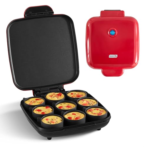 Dash Sous Vide Style Family Size Egg Bite Maker for Breakfast Bites, Sandwiches, Healthy Snacks or Desserts, Keto & Paleo Friendly (9 Servings), Red, 9 Egg Bites
