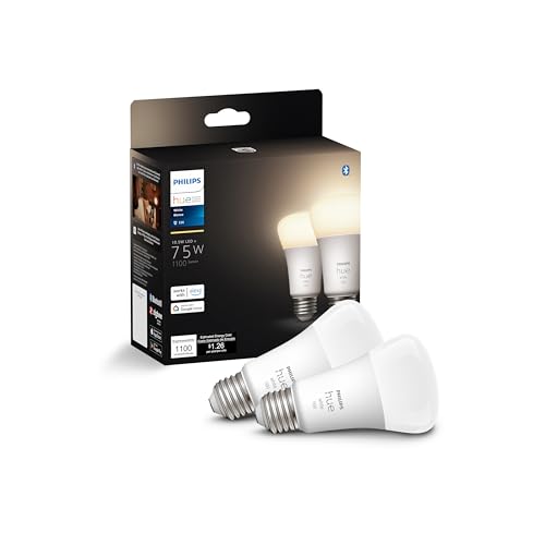 Philips Hue Smart 75W A19 LED Bulb - Soft Warm White Light - 2 Pack - 1100LM - E26 - Indoor - Control with Hue App - Works with Alexa, Google Assistant and Apple Homekit