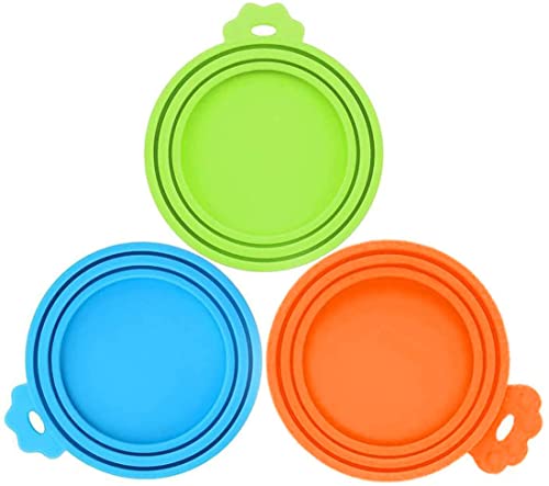 SHENGQIDZ 3 Pack Pet Food Can Covers Universal Can Lids Safe/Silicone Dog&Cat Food Can Lid Covers (green+blue+orange)
