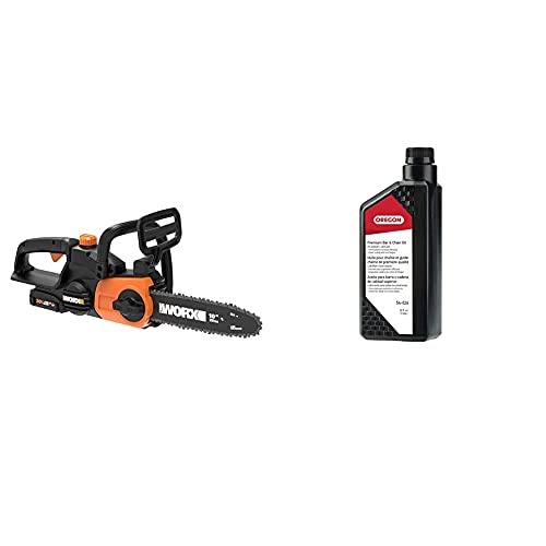 Worx WG322 20V Power Share Cordless 10-Inch Chainsaw with Oregon Bar Oil Bundle