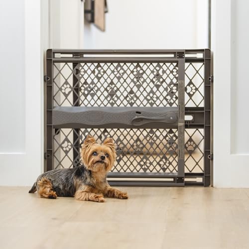 MYPET North States Paws Portable Pet Gate: 26-40" Wide. Pressure Mount. No Tools Needed. Made in USA, 23" Tall, Expandable, Durable Dog Gates for Doorways, Fieldstone Gray