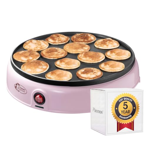 (-33%) Bestron Poffertjes Maker im Retro Design, Mini Waffel Pfannkuchen Automat, mit Antihaftbeschichtung, Sweet Dreams, 800 W, Farbe: Rosa