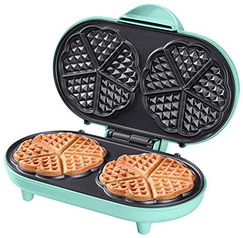 (-39%) Bestron Doppel-Waffeleisen für klassische Herzwaffeln, Herzwaffeleisen mit Backampel & Antihaftbeschichtung, ideal für Kindergeburtstage, Ostern & Weihnachten, Farbe: Mint