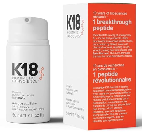 K18 Full-Size Leave-In Molecular Hair Mask, Repairs Dry or Damaged Hair, Reverse Hair Damage from Bleach, Color, Chemical Services & Heat