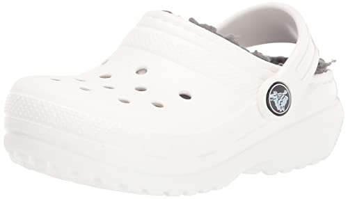 Crocs Kids Classic Lined Clogs for Toddlers - Synthetic Upper & Lining - Synthetic Outsole & Insole White/Grey 9 Toddler M
