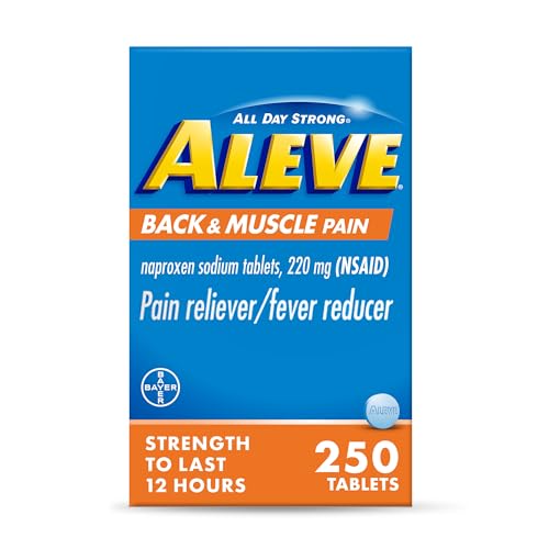 Aleve Back & Muscle Pain Relief Naproxen Sodium Tablets, Pain Reliever & Fever Reducer, Medicine for Body , 250 Count