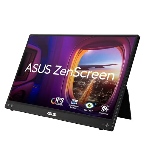 ASUS ZenScreen 15.6” 1080P Portable Monitor (MB16ACV) - Full HD, IPS, Eye Care, Flicker Free, Blue Light Filter, Kickstand, USB-C Power Delivery, for Laptop, PC, Phone, Console