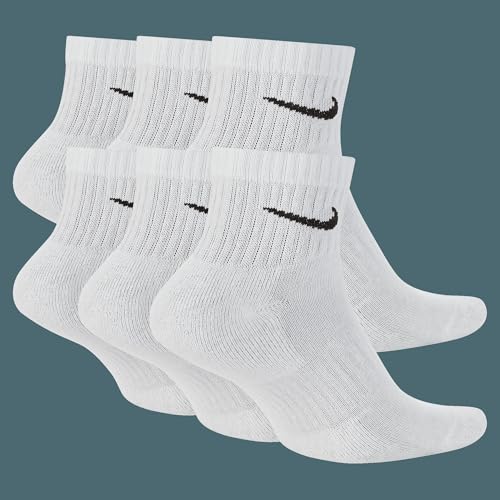 Nike Unisex Everyday Cushioned Training Ankle Socks (6 Pairs), White/Black, X-Large