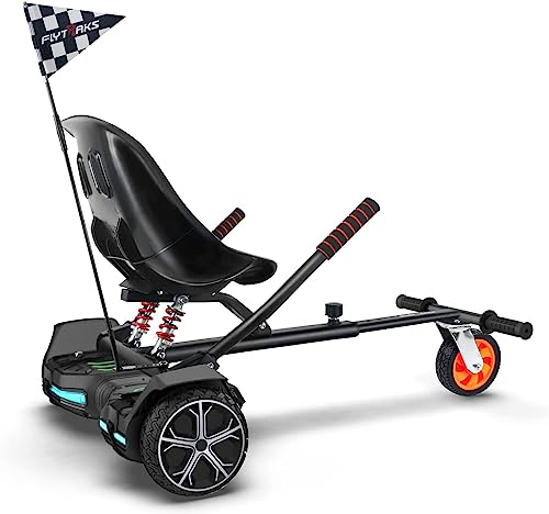 Flytraks K2 Self-Balancing Scooter Go Kart with Rear Shock Absorption, Balancing Scooter Seat Attachment Accessory for 6.5" 8" 10" Hover Board, Adjustable Frame Length & Off-Road Rubber Wheel