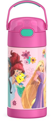 THERMOS FUNTAINER Water Bottle with Straw - 12 Ounce - Kids Stainless Steel Vacuum Insulated Water Bottle with Lid, Princesses