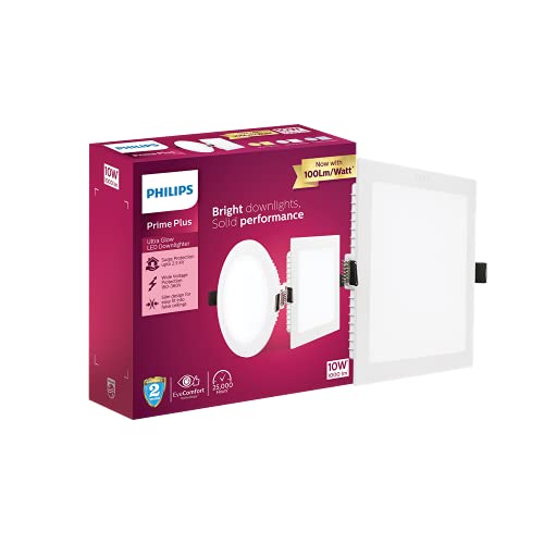 Philips 10W Square AP Plus UltraGlow LED DL Recessed LED Panel Ceiling Light (Pack of 1,Warm White)