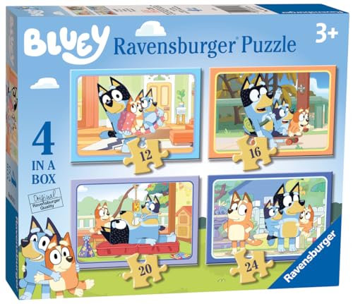 Ravensburger Bluey 4 in Box Jigsaw Puzzles for Kids Age 3 Years Up - 12, 16, 20 & 24 Pieces