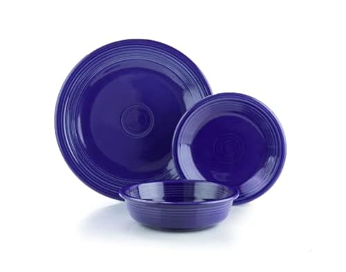 Fiesta® Classic Rim 3-Piece Dinnerware Set – Durable Ceramic, Lead-Free, Dishwasher/Microwave/Oven Safe – Made in USA Dinnerware - Twilight