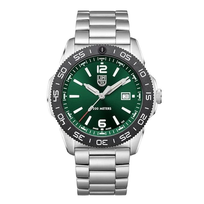 Luminox - Pacific Diver XS.3137 - Mens Watch 44mm - Dive Watch in Silver/Green Date Function - 200m Water Resistant - Sapphire Glass - Mens Watches - Made in Switzerland