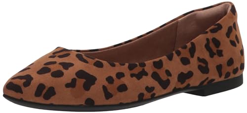 Amazon Essentials Women's Pointed-Toe Ballet Flat, Brown Leopard, 8 Wide