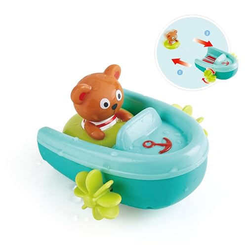 🔥 STARKER PREIS (-39%) Hape Schlauchboot mit Rückziehmotor - Badewannenspielzeug, Pull-Back Boot und schwimmender Teddybär, Badespielzeug für Kleinkinder ab 18 Monaten