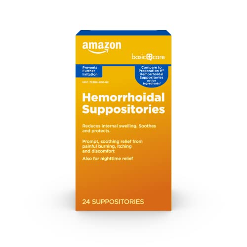 Amazon Basic Care Hemorrhoidal Suppositories, Relief from Burning, Itching and Discomfort of Hemorrhoids, 24 Count